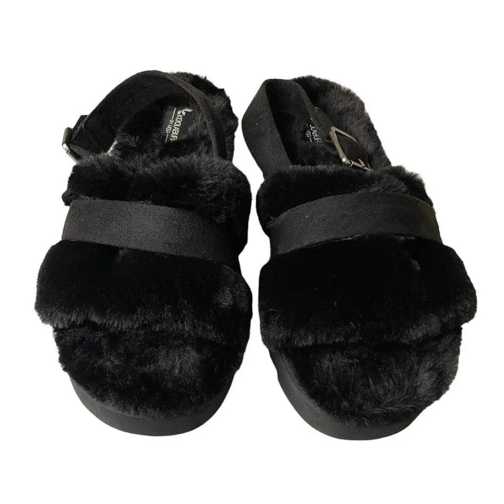 UGG KOOLABURRA W YA BLACK FUZZY ADJUSTABLE SLIDE SANDALS IN LIKE NEW CONDITION 8